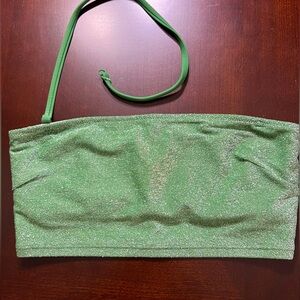 NWOT Victoria Secret Green Glitter Bandue Top w/removable halter strap Sz S